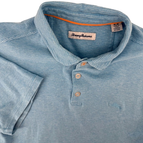 Tommy Bahama Other - Tommy Bahama Mens Medium Emfielder Polo Shirt Light Blue Striped Cotton